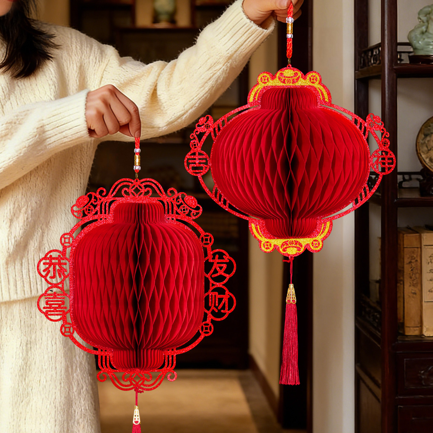 2026新款马年中式灯笼立体蜂窝宫灯装饰挂件过年喜庆春节布置用品