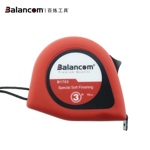 百炼工具BALANCOM公制双色塑壳钢卷尺3米 塑盒表面磨砂处理盒尺5M