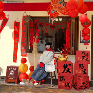 网红2024过跨新年春节装饰场背景布置打卡堆头美陈拍照区氛围摆件
