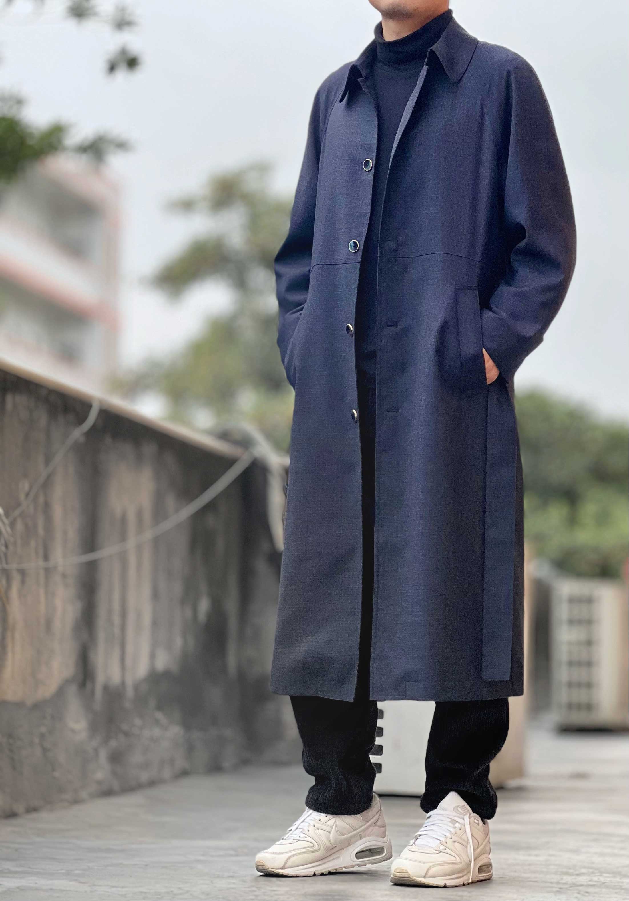 PetalsOnYou 精仿全羊毛 雾蓝色无性别款 插肩袖 男款 长风衣