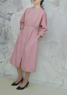 PetalsOnYou春季设计师款粉色精纺羊毛 极简廓形长裙春装通勤约会