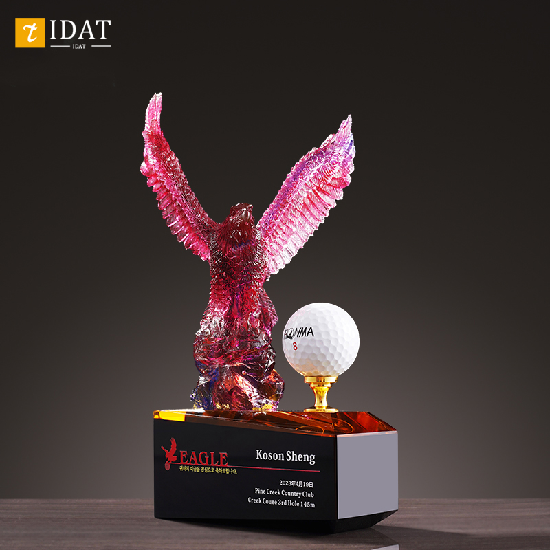 高尔夫琉璃single水晶奖杯定制一杆进洞EAGLE运动赛事纪念品定做