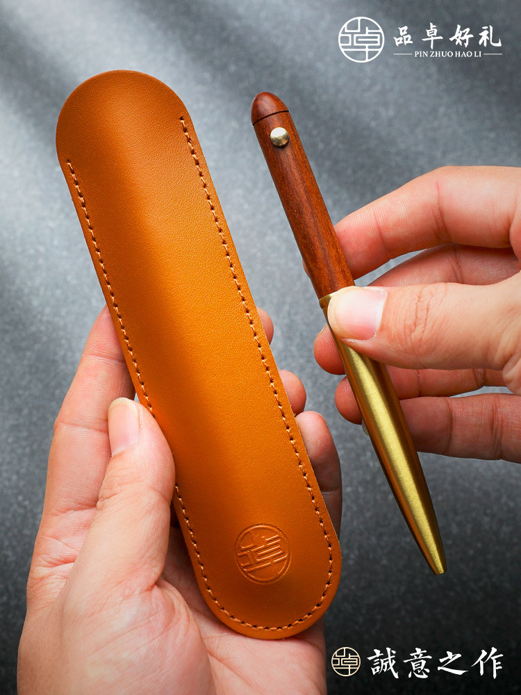 금속 황동 나무 검은 볼펜 오일 펜 가죽 펜 케이스 비즈니스 고급 남성 서명 펜 세트 사용자 정의 로고 조각 문화 및 창의적인 제품 학생을 위한 실용적이고 절묘한 선물 상자