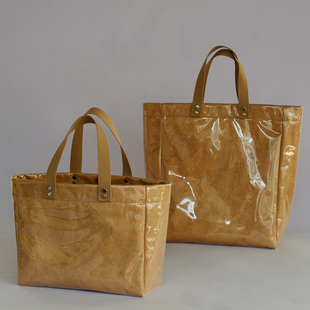 环保手提袋杜邦纸包定做logo水洗牛皮纸透明TPU胶简约休闲通勤包H