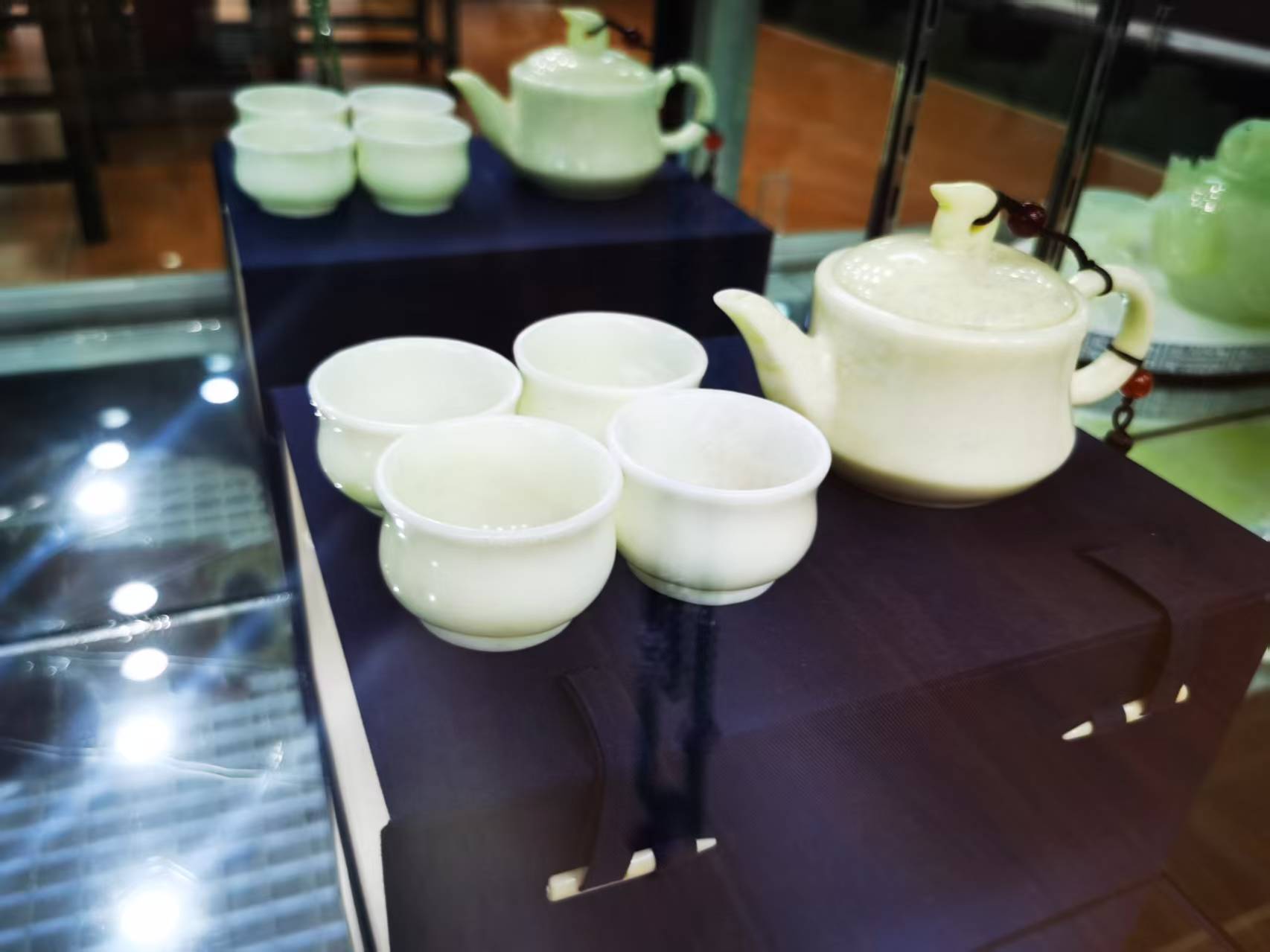 正品天然玉岫玉瓷白茶壶盖碗茶具功夫茶具壶送领导长辈礼品