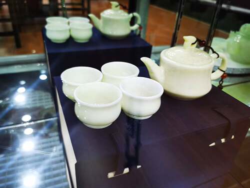 正品天然玉岫玉瓷白茶壶盖碗茶具功夫茶具壶送领导长辈礼品