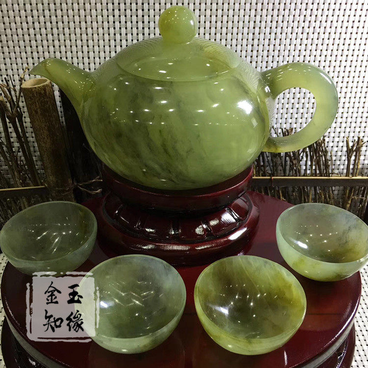 岫玉功夫茶壶套装玉茶壶茶杯一套 精品玉石送礼自用茶壶