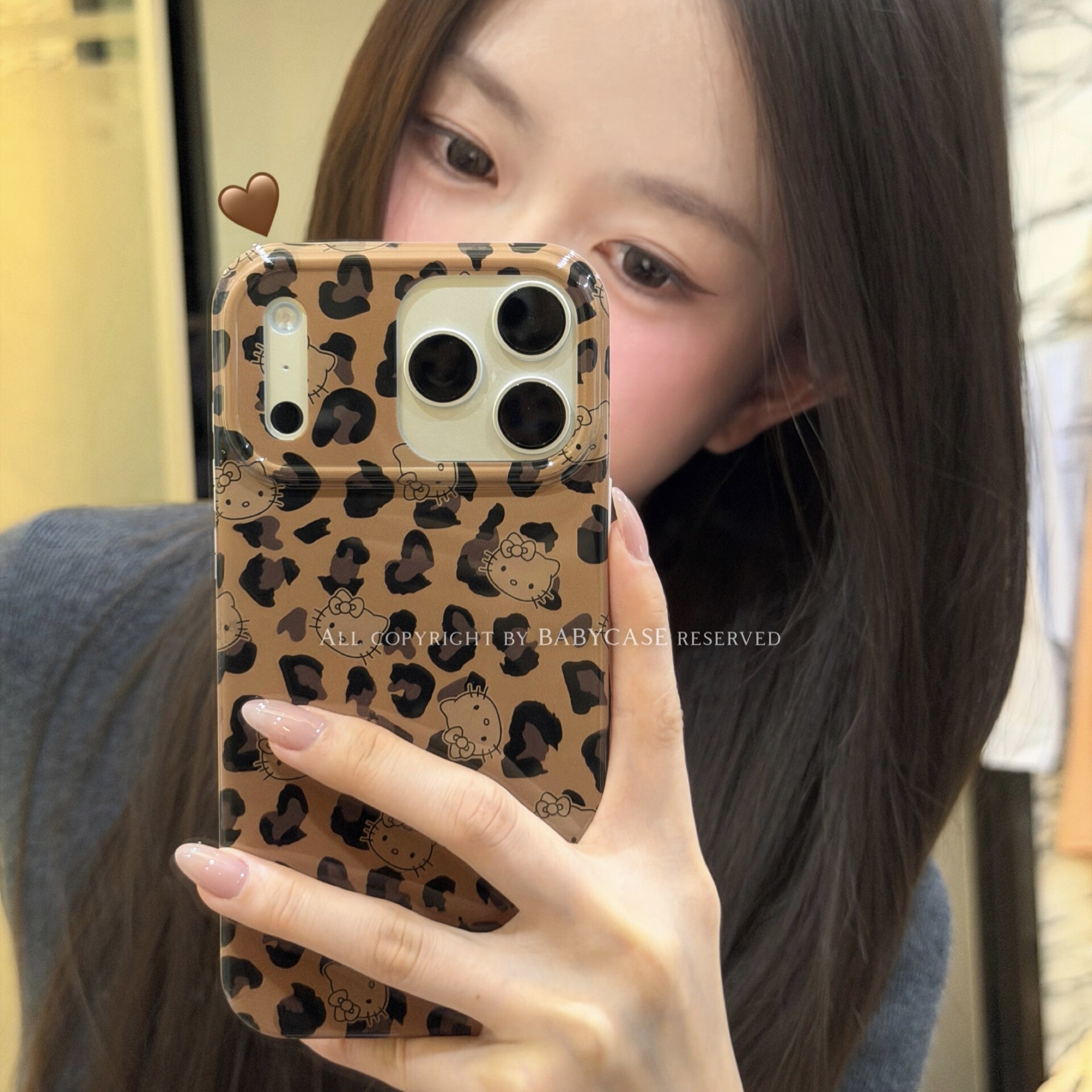 BABYCASE韩系少女小众甜美可爱豹纹猫咪涂鸦趣味卡通手机壳适用iPhone17pm/16pro/15/14ProMax苹果13