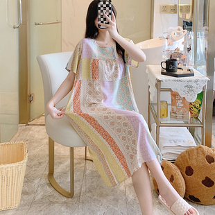 防凸点短袖棉绸睡裙女夏季薄款连衣裙睡衣家居服甜美学生绵绸裙子