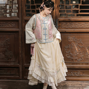 绝美明制汉服宝彩琉璃原创新中式国风套装小个子粉色马甲改良古装