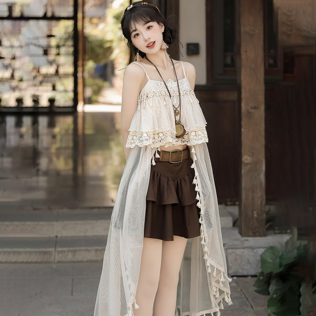 夏季新中式改良汉服吊带蕾丝套装