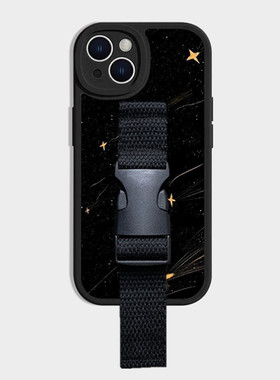 潮牌皮纹黑色星空适用苹果17 16 15 14Pro Max手机壳腕带iPhone13 12华为mate60 pura70小米15皮纹定制型号