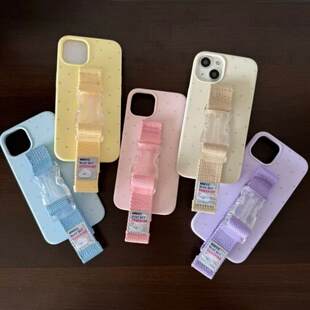 ins适用苹果17 16 15 14 13Pro Max手机壳液态硅胶腕带iPhone12支架爱心小蝴蝶结缝线定制