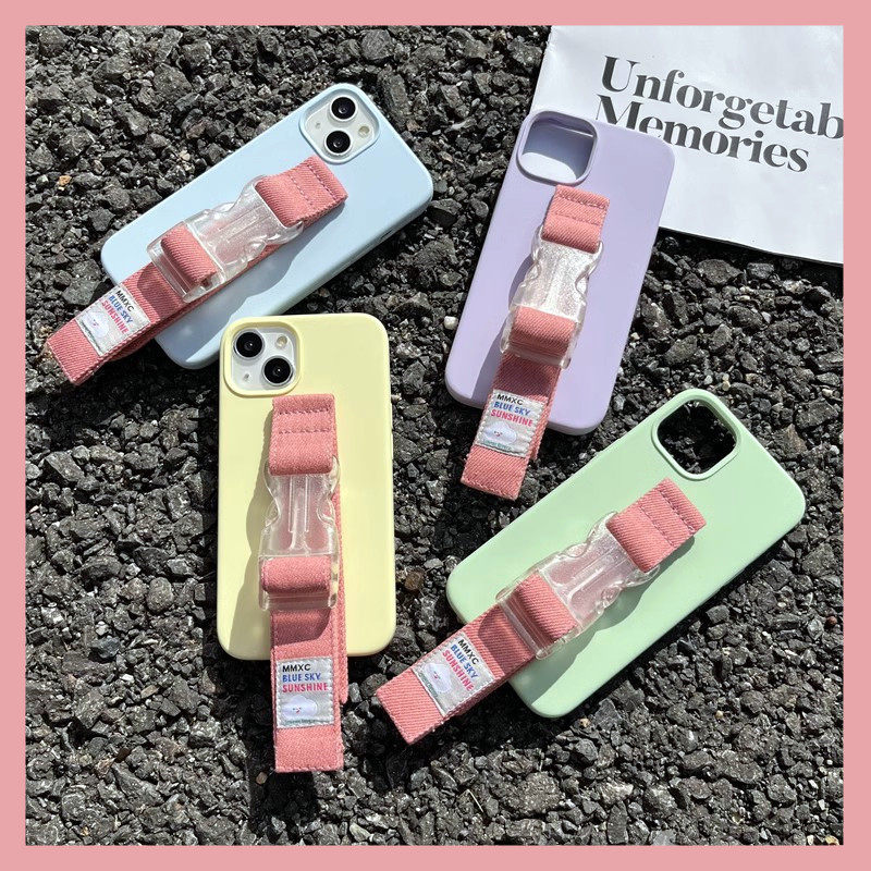 ins适用于苹果17 16 15 14 13 Pro Max手机壳液态硅胶粉色牛仔腕带夏日小清新少女小众12斜跨支架11保护套