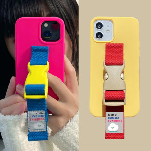 Max手机壳液态硅胶腕带iPhone12支架荧光玫红11奶酪黄华为mate60Pro小众芭比粉 ins适用苹果16 13Pro