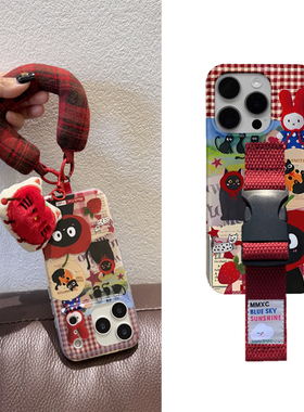 圣诞新年红色猫咪适用苹果17 16 15腕带手机壳iPhone14 13 12华为mate60pro 70支架支架小米17定制型号本命年