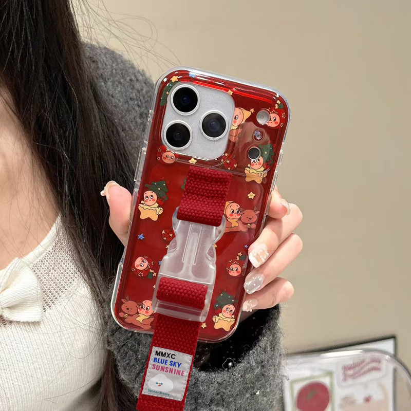 创意圣诞星星人腕带适用苹果17 16 15 14 Pro Max手机壳13创意支架秋冬本命年红色小众原创缝线少女可爱