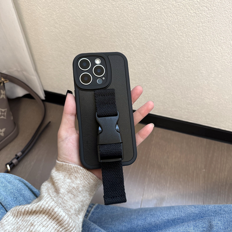 潮牌皮纹黑色适用苹果17 16 15 14Pro Max手机壳腕带iPhone13 12华为mate60 pura70小米15皮纹定制型号