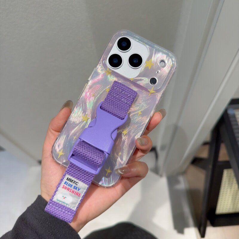 小众高级感晕染星星腕带适用苹果17 16 15 14 Pro Max手机壳13华为mate60 70 80promax p80支架小众原创缝线
