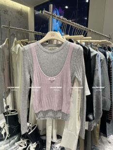 针织衫 撞色假两件薄款 字母贴标显瘦洋气上衣 2026春新款 Miss家