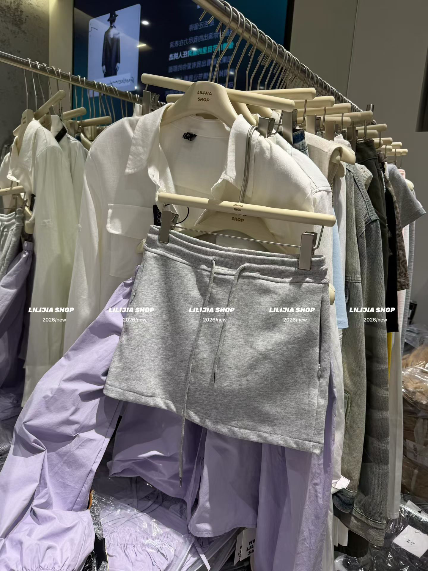 Miss家 美式抽绳半身裙女夏季灰色显瘦包臀短裙辣妹高腰百搭a字裙
