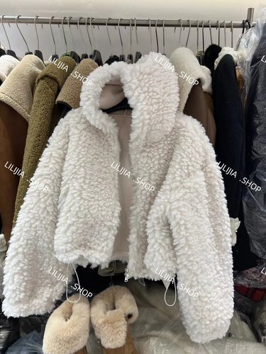 Miss家 连帽毛毛拉链外套2025秋冬新款减龄卫衣式皮毛一体外套女