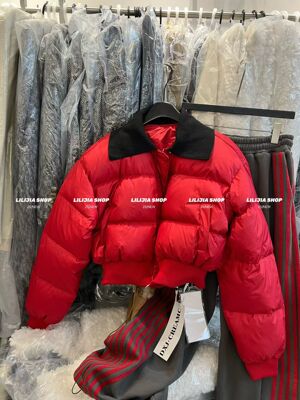 Miss家 韩版减龄撞色拉链翻领加厚宽松显瘦红色圣诞羽绒短外套女