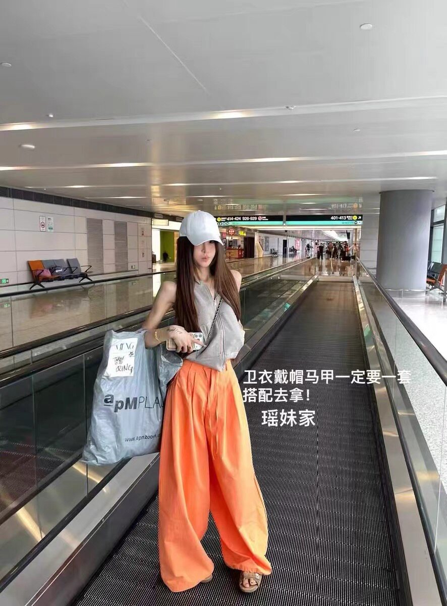 Miss家 2026夏季美式复古宽松无袖连帽上衣+高腰工装休闲裤套装