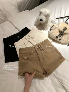 Miss家 2025秋冬新款韩版时尚百搭宽松显瘦高腰加绒牛仔短裤女