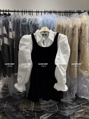 Miss家 2026春季新款韩版时尚气质显瘦泡泡袖衬衫+背心裙两件套女