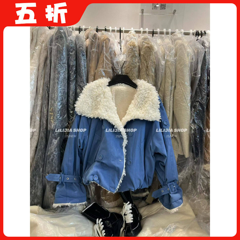【五折】韩系复古羊羔毛翻领外套女2025冬季新款宽松加厚毛毛外套
