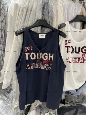 Miss家韩国东大门2025夏季美式复古字母印花宽松显瘦无袖背心上衣