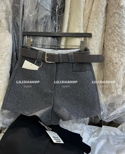 百搭a字阔腿裤 女2025韩版 配皮带高腰灰色加厚呢子休闲短裤 Miss家