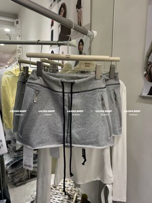 Miss家 2026新款韩版时尚百搭显瘦气质松紧腰灰色半身裙女