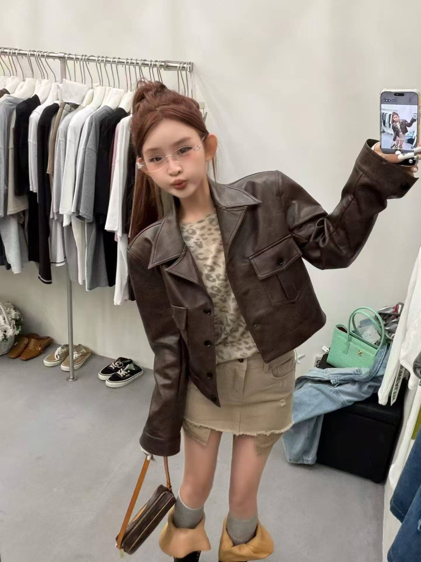 Miss家 2026秋季新款韩版时尚百搭显瘦翻领短款皮衣外套女