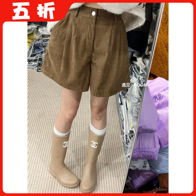 【五折】短裤女冬小个子灯芯绒裤子胖mm阔腿高腰外穿显瘦休闲靴裤