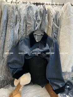 Miss家 2025冬季新款韩版宽松显瘦百搭牛仔衬衫女设计感小众上衣