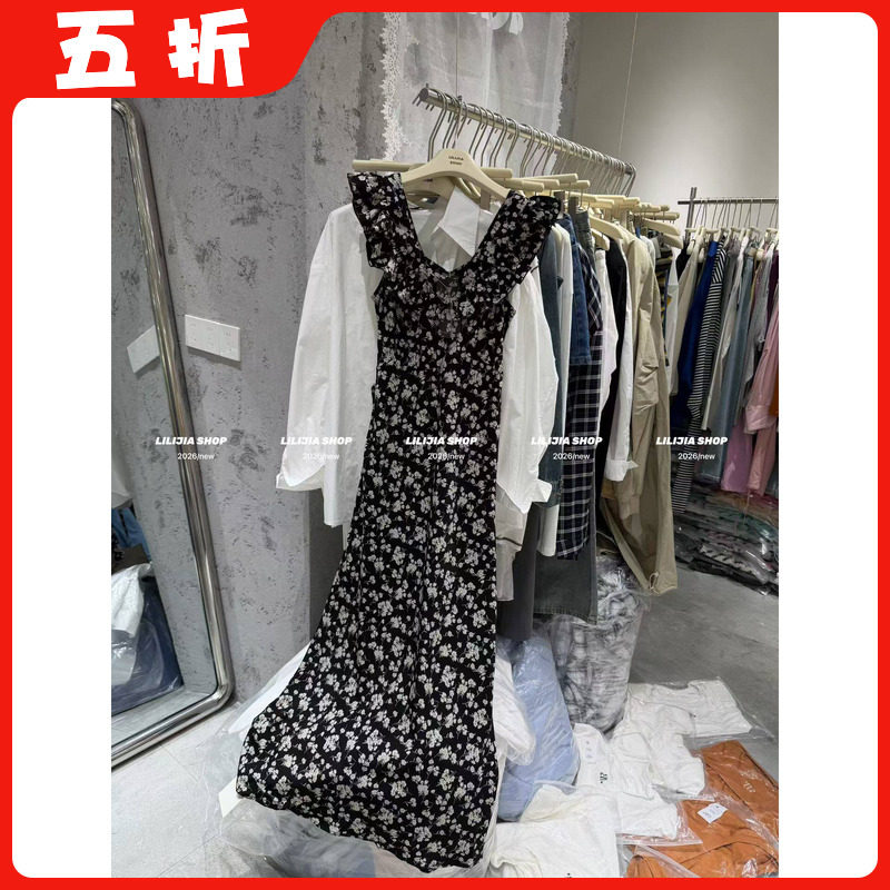 【五折】2026夏季新款韩版时尚百搭宽松显瘦雪纺碎花长款连衣裙女