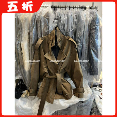 【五折】韩版时尚百搭宽松显瘦翻领长袖麂皮绒夹棉风衣外套女