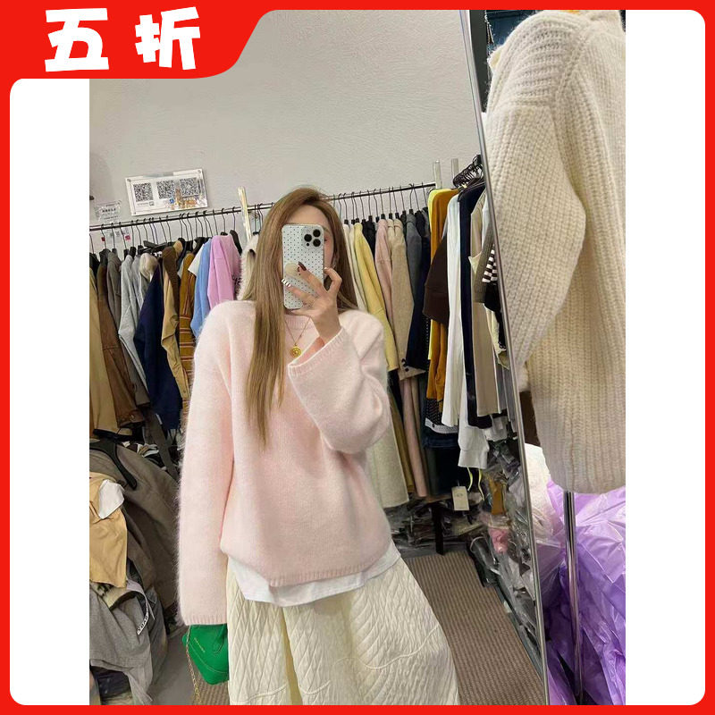 【五折】慵懒风奶fufu显白软糯针织毛衫女纯色慵懒圆领套头毛衣