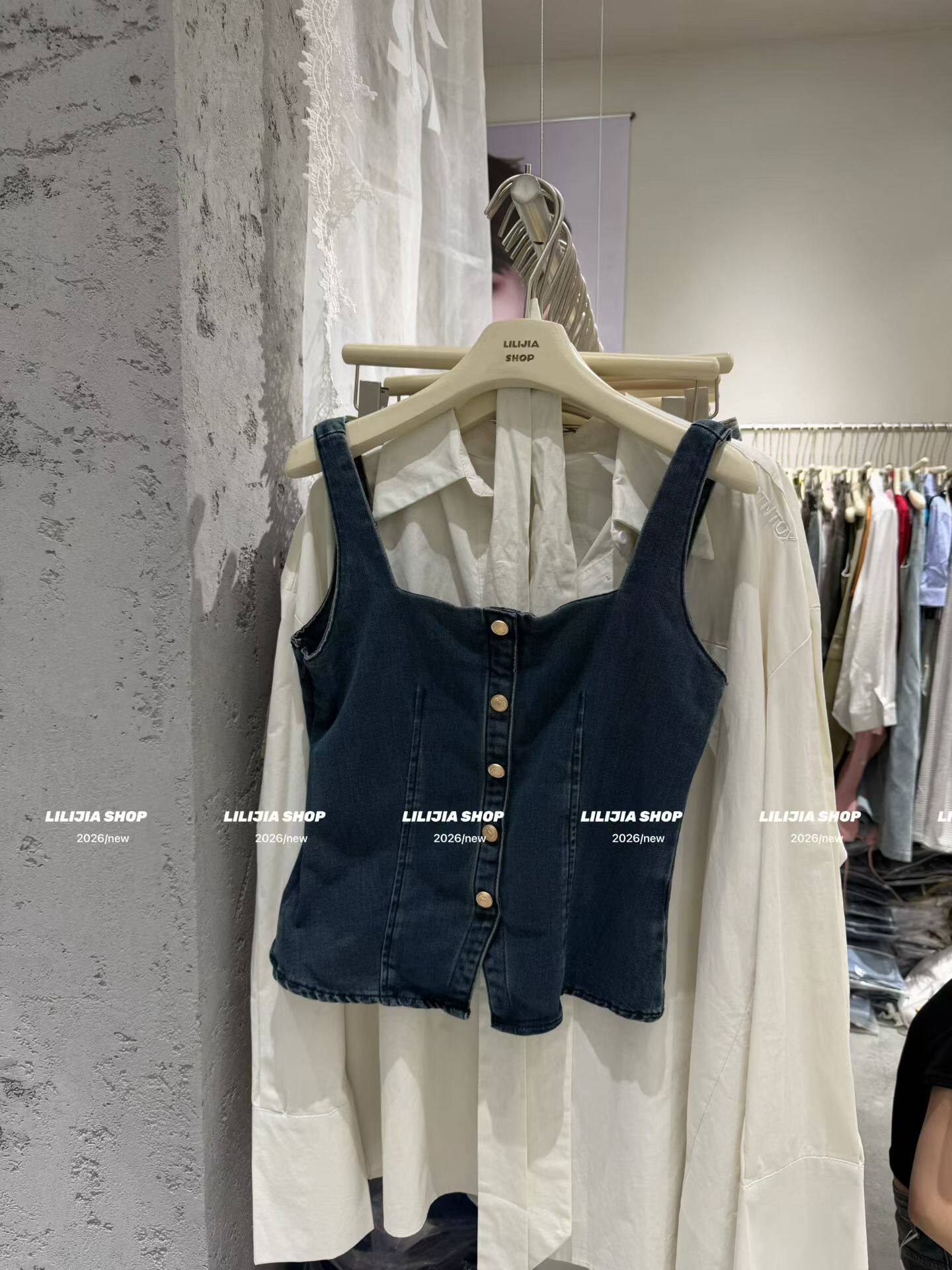 Miss家 夏季新款时尚百搭修身显瘦设计感小众牛仔背心吊带女上衣