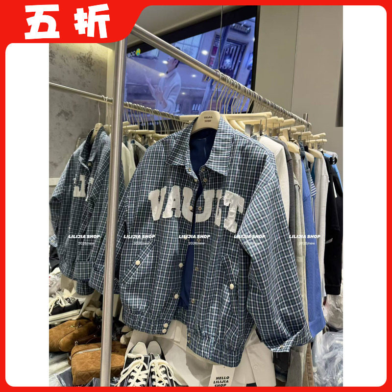 【五折】2026新款韩版时尚百搭显瘦高级感气质短款夹克格子外套女