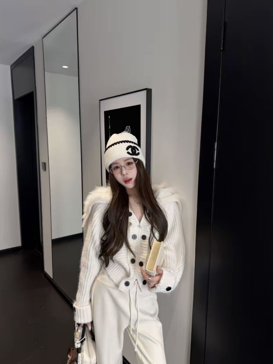 Miss家 2026秋冬韩系洋气大翻领拼接毛毛宽松百搭拉链毛衣外套女