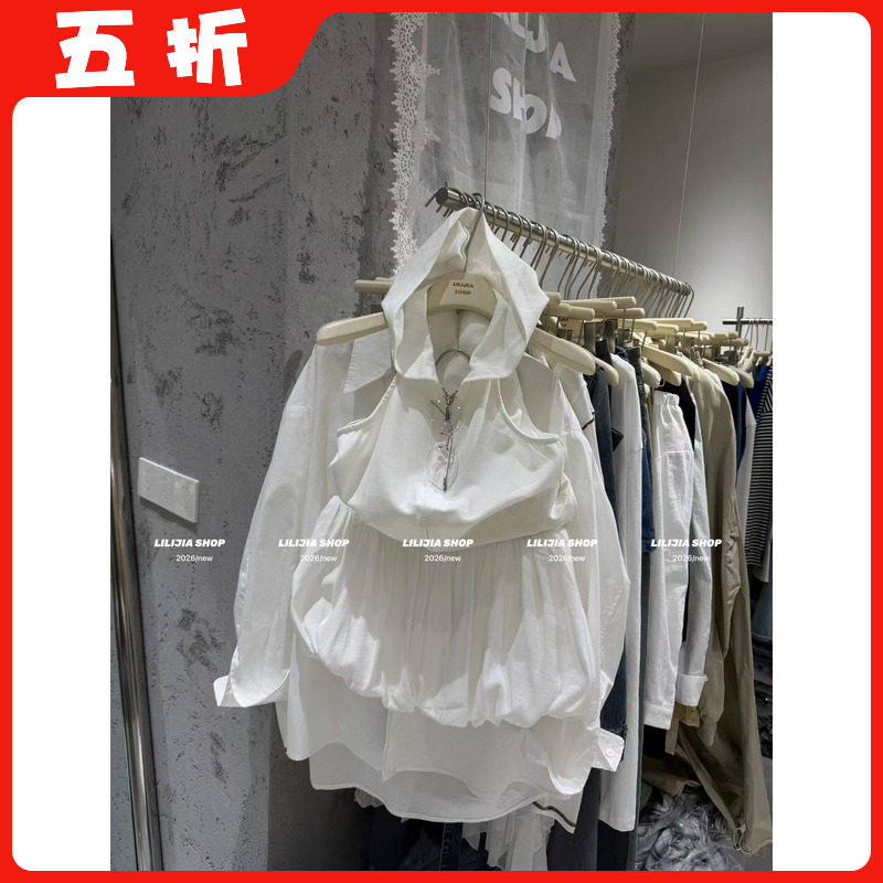 【五折】韩时尚百搭宽松显瘦无袖连帽露背背心半身裙套装夏季新款