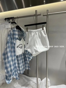 Miss家 2023夏季新款泡泡格肌理棉感格纹大衬衫宽松BF风休闲外套