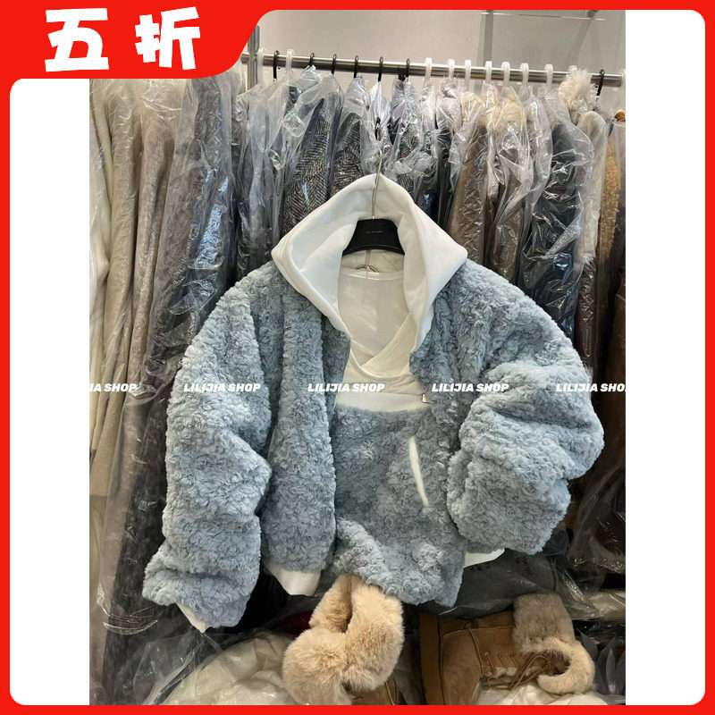 【五折】25冬季新款撞色连帽宽松洋气羽绒毛毛羽绒外套＋短裙套装