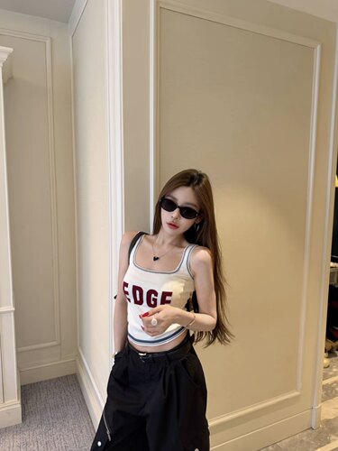 Miss家 2026夏新款韩版时尚百搭显瘦字母印花针织吊带背心女上衣