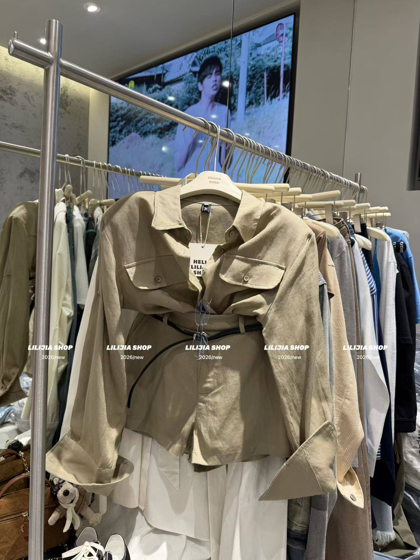 Miss家 韩国东大门新款工装风套装女气质麻料长袖衬衫短裤两件套