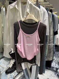 2026新款 长袖 韩版 百搭显瘦贴标吊带背心 T恤两件套女 时尚 Miss家