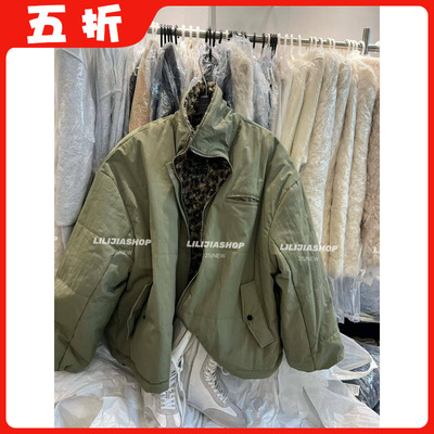 【五折】25秋冬新款韩版时尚百搭宽松豹纹立领两面穿加厚棉服外套